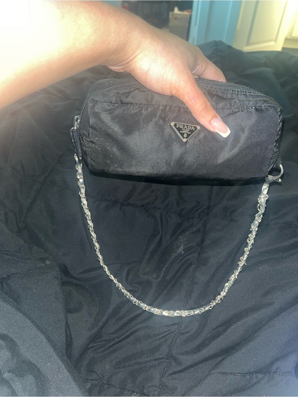 Prada Black Nylon Chain Strap Shoulder Pouch. - Picture 6 of 13
